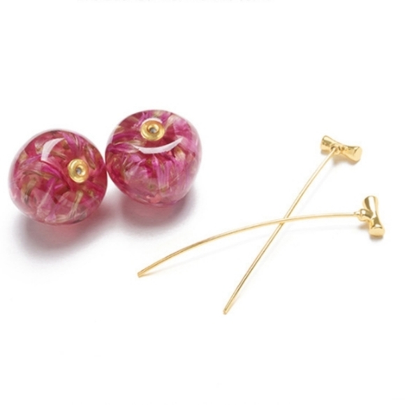 🐝 18K GP Cherry Baby Dangle Earrings - Picture 3 of 6